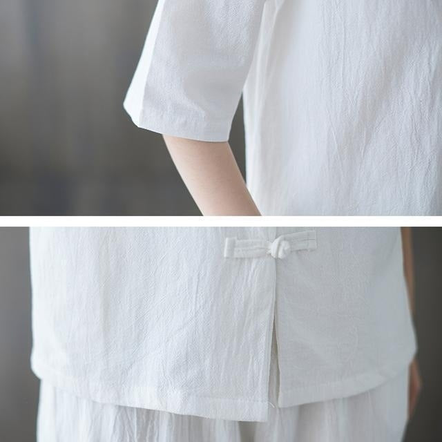 Camicia a maniche lunghe retrò etnica in cotone e lino Tang Suit