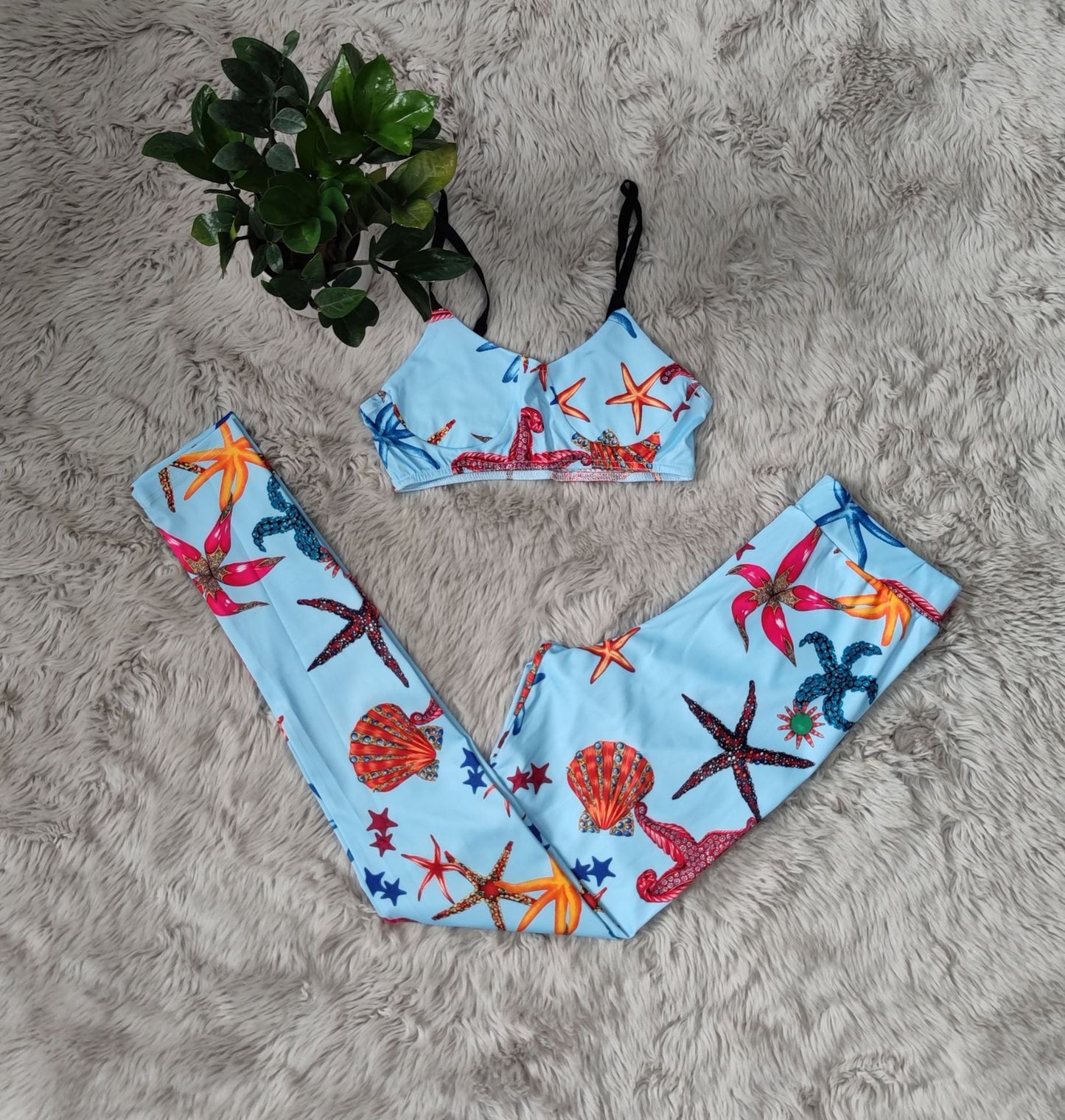 Pantaloni stampati alla moda sexy, completo casual a due pezzi