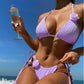 Costume da bagno estivo sexy con perizoma e lacci laterali, abbigliamento da donna