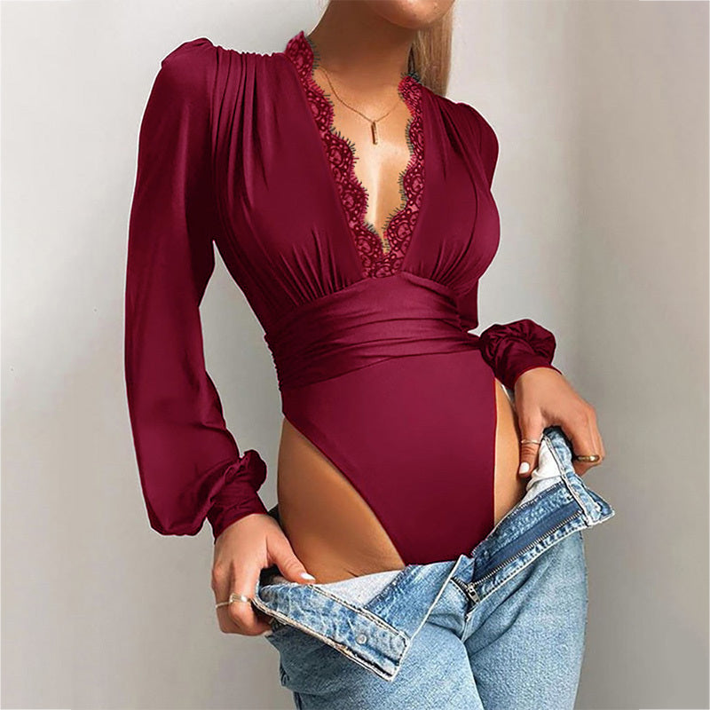 Costume intero in pizzo con scollo a V europeo e americano da donna