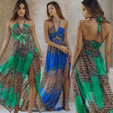 Abito senza schienale con stampa leopardata, stile bohémien, da donna