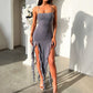 Gonna attillata sexy con bretelle, alla moda, con volant e design aderente, abbigliamento estivo da donna