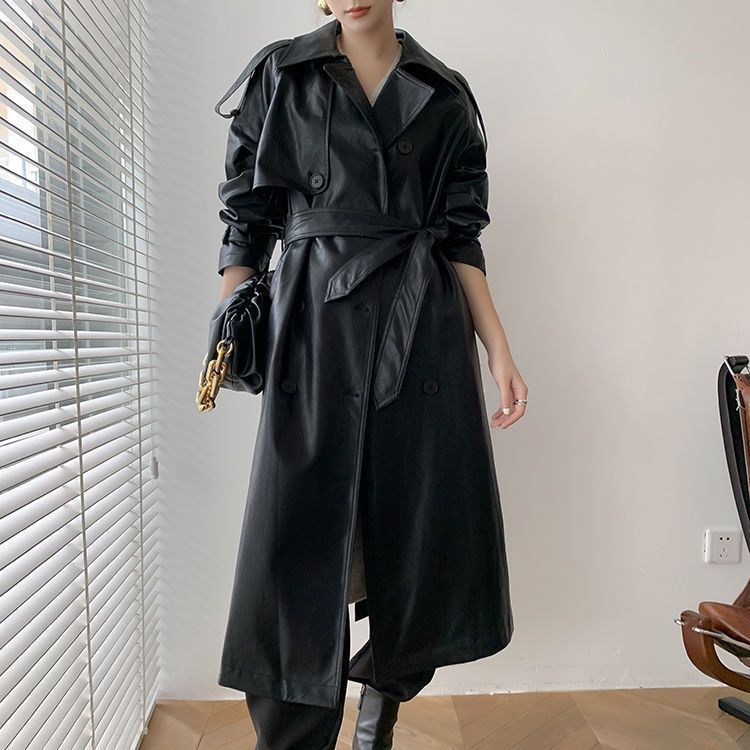 Cappotto snellente in PU a vita media da donna retrò