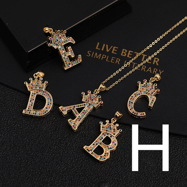 Micro-inlaid Colorful Zircon Hip-hop Personality 26 Letters Pendant Necklace
