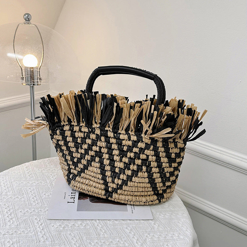Borsa a secchiello intrecciata da donna per le vacanze al mare Tide