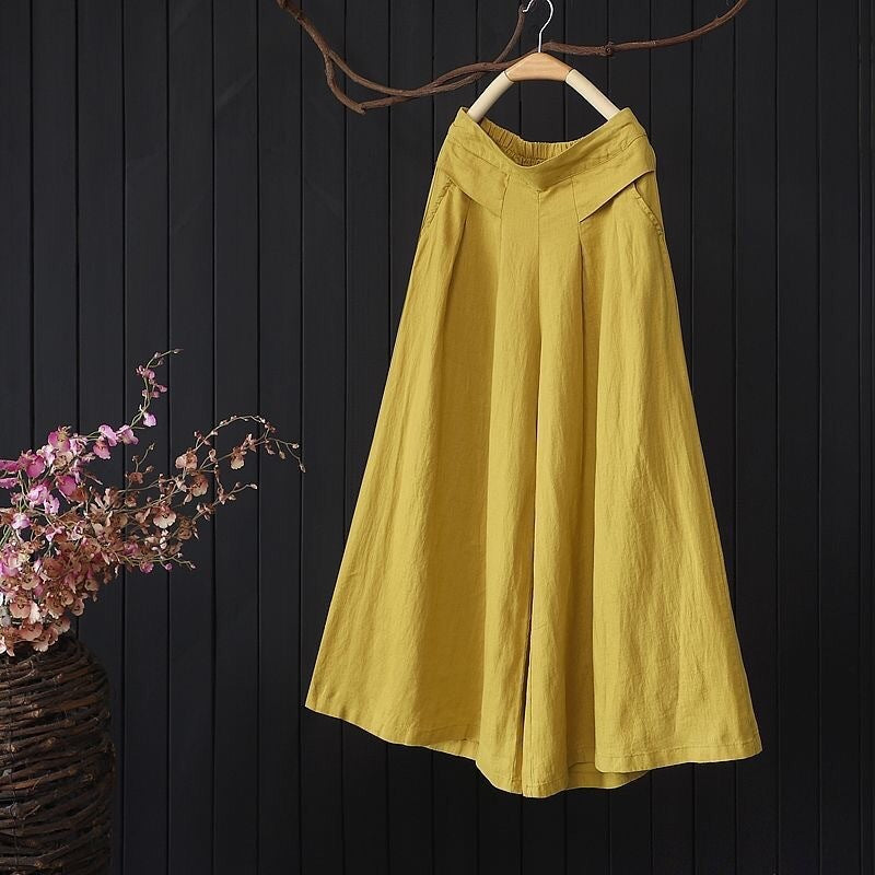 Pantaloni casual larghi in cotone e lino da donna alla moda