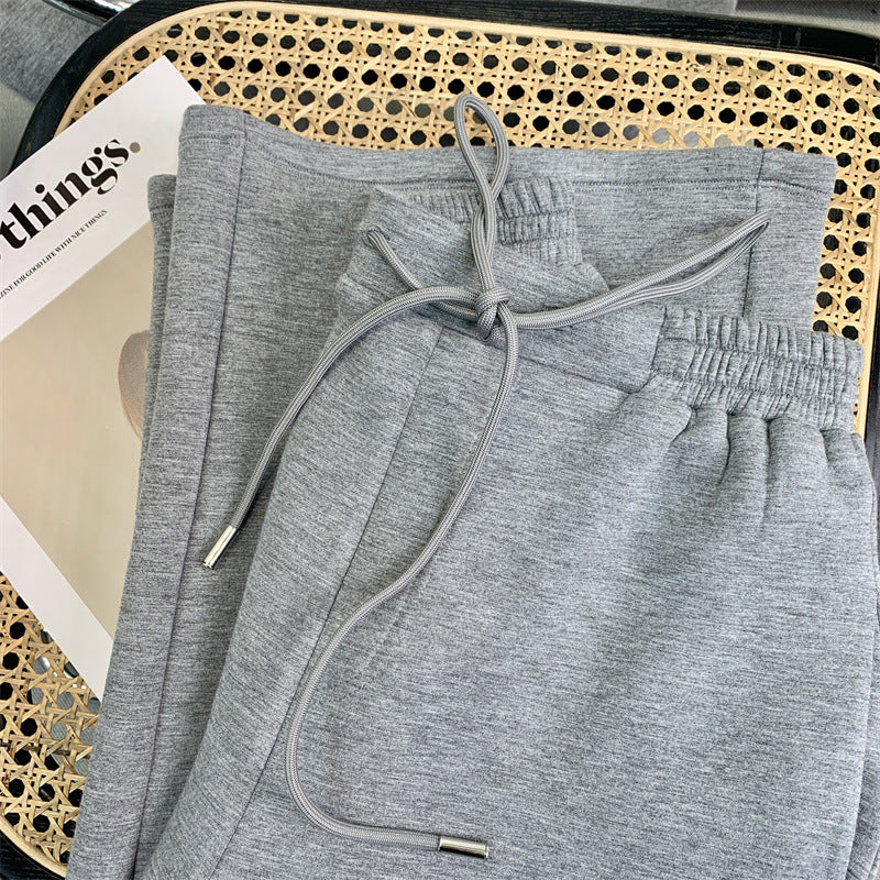 Maglione di cotone grigio, pantaloni, set casual sportivo