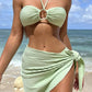 3pcs Solid Color Stripe Swimsuit Sexy Summer Beach Bikini Set Womens Clothing