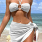 3pcs Solid Color Stripe Swimsuit Sexy Summer Beach Bikini Set Womens Clothing