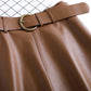 Lederrock Damen A-Linie Faltenrock mit hoher Taille