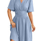 V-neck Short-sleeved Dress Fashion Bell-sleeved Dress Summer Womens Clothing