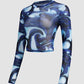 Round Neck Pullover Printed Crop Long Sleeve Top