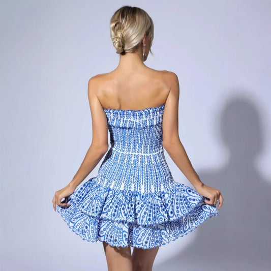 Lotus Leaf Skirt Tube Top Hollow Layered Waist Cake Dress