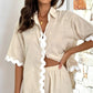 2Pcs Summer Shirt Suit With Short-sleeved V-neck Shirt And Shorts Fashion Wave Print Suits For Womens Clothing