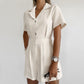French Style Temperament Cotton And Linen Suit Collar High Waist Casual Jumpsuit