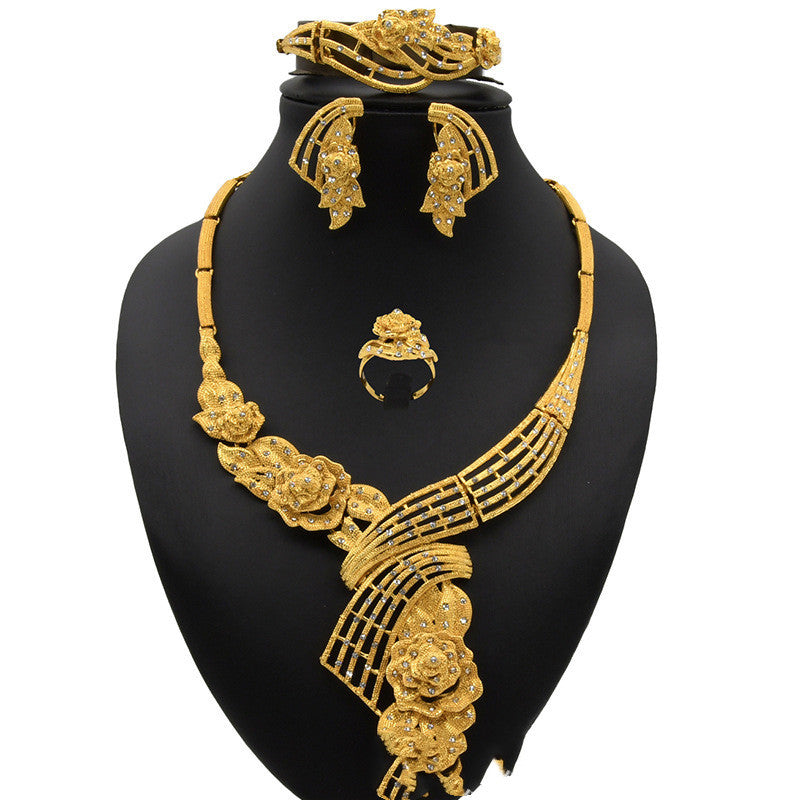 Damen Brautschmuck Set mit Halskette, Armband, Ohrringen und Ringen, vierteilig