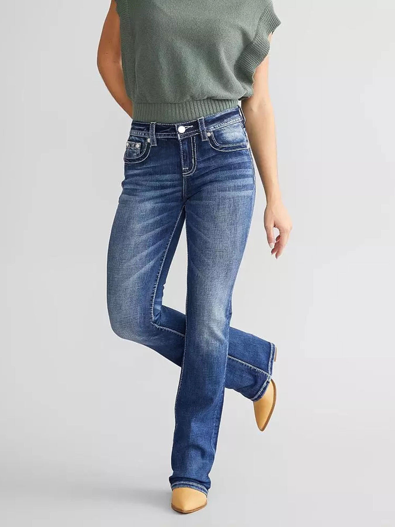Pantaloni alla caviglia in denim con ricamo da donna alla moda