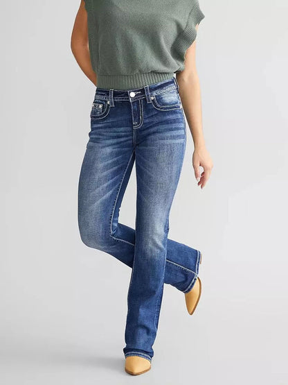 Pantaloni alla caviglia in denim con ricamo da donna alla moda
