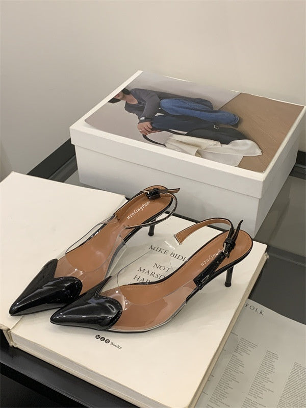 Damen Spitzschuh Transparent High Heels Schnalle
