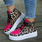 Scarpe da donna casual con plateau, tacco basso, stampa leopardata, a blocchi di colore, con pizzo, nuove autunnali