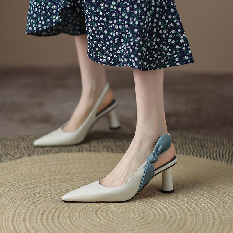 Scarpe con tacco alto alla francese, a punta e fiocco, con tacco spesso