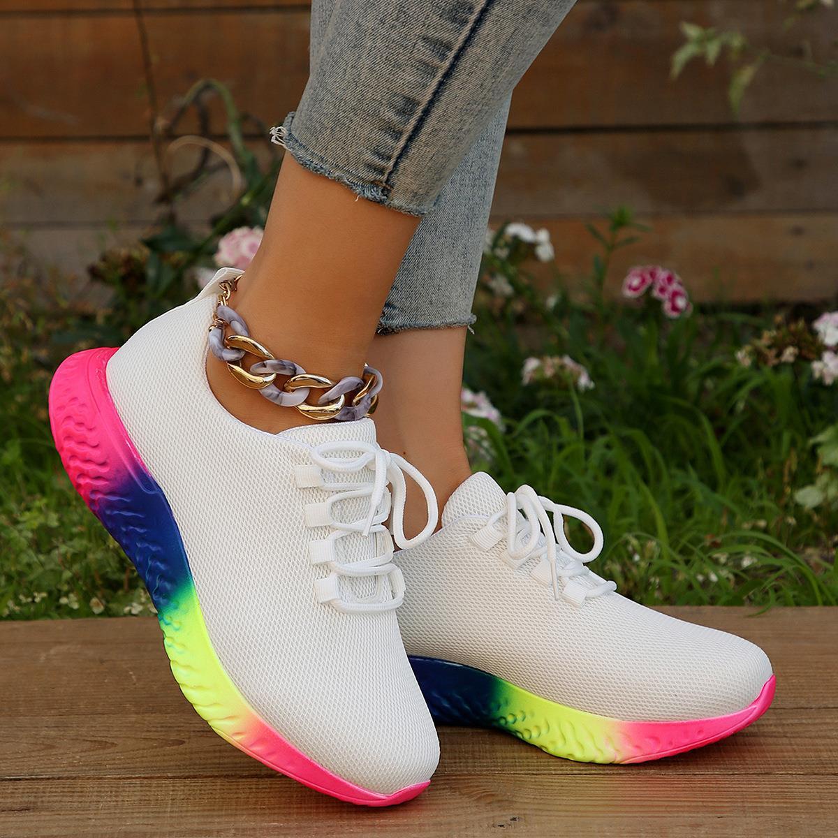 Scarpe con tacco basso elasticizzate arcobaleno taglie forti da donna