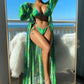 Split Long Sleeve Ins Blouse Banded Bikini