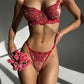 Christmas Red New Style Machine Embroidery Three-piece Underwear For Women
