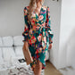 Bedrucktes Kleid Herbst Winter Elegantes Kleid mit V-Ausschnitt