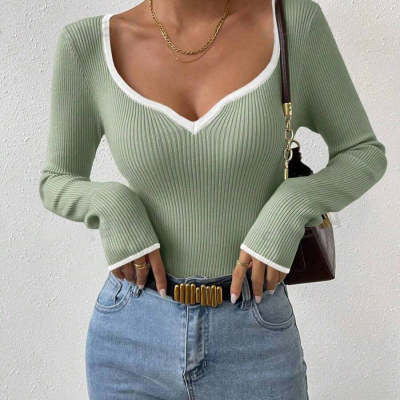 Scollo a V a righe colore a contrasto ampio taglie forti da donna