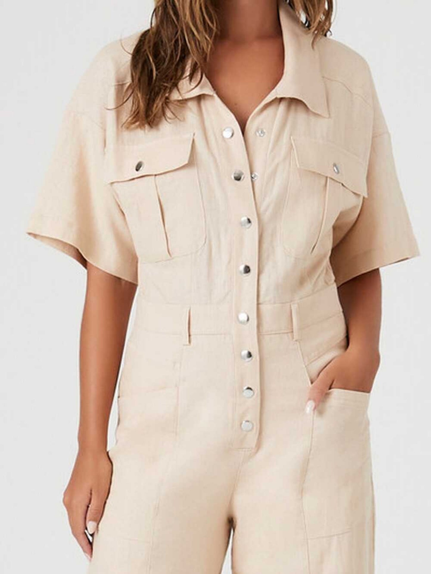 Flip Pocket Tencel Leinen Jumpsuit für Damen