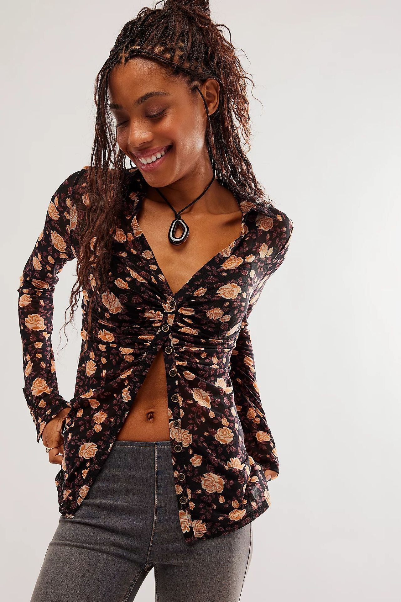 Heiße Farbe Quadrat Kragen Langarm Strickjacke Shirt Frauen