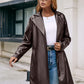 Mid-length Leather Western-lace Slim Long-sleeved Trench Coat