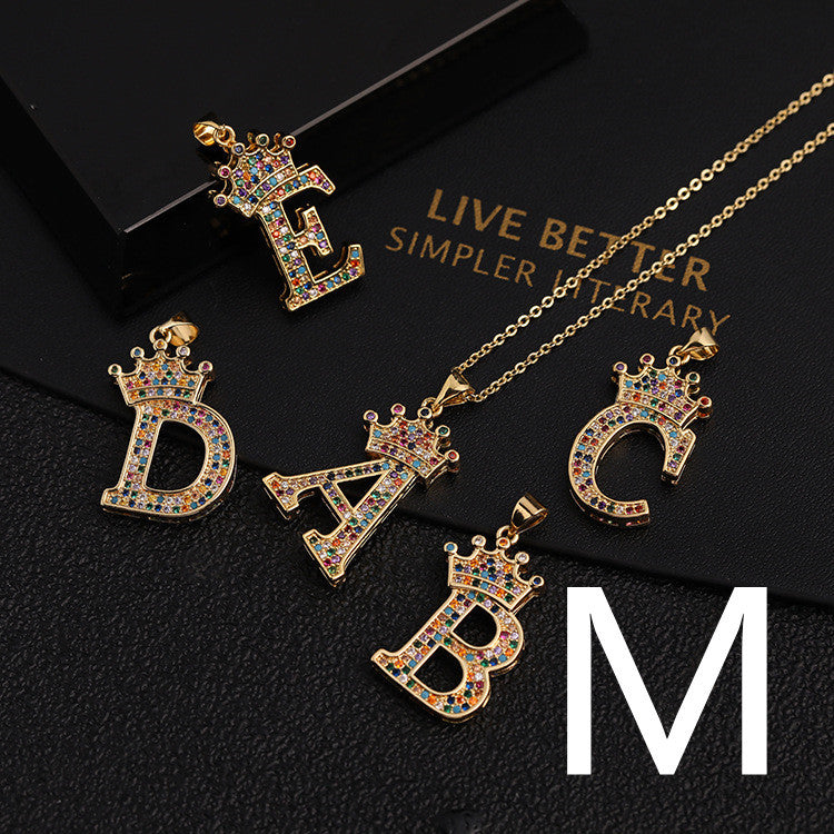 Micro-inlaid Colorful Zircon Hip-hop Personality 26 Letters Pendant Necklace