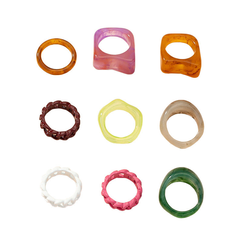 Net Red New Retro Fashion Acrylic Ring Set Women