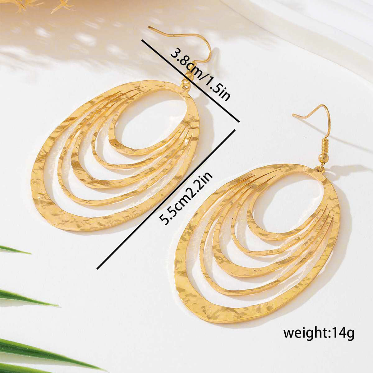 European And American Fashion Elegant 3 Layer Hollow Oval Shaped Big Gold-color