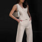 Women's Fashionable Elegant Vest Cotton And Linen High Waist Straight Pants Suit
