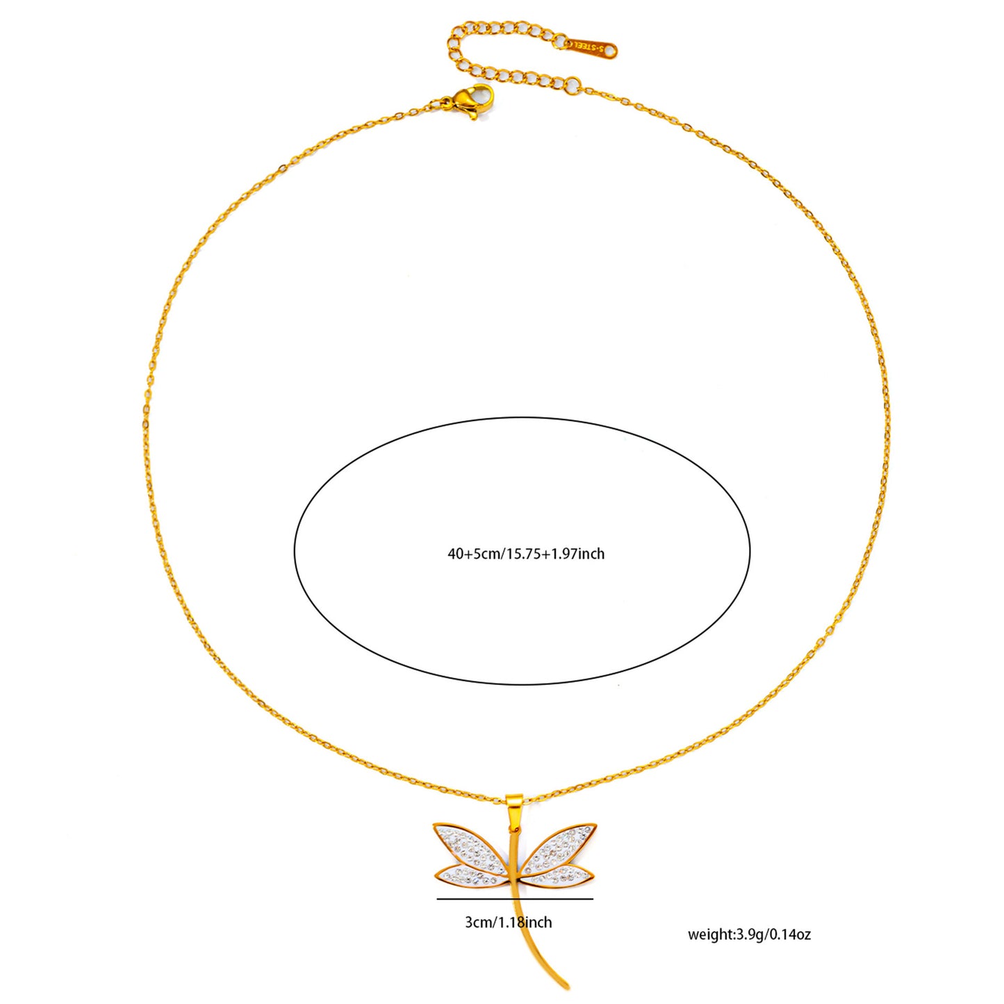 Halskette mit Libellenmotiv aus Titanstahl und Mikro-Strasssteinen und Zirkonia