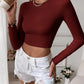 Sexy Backless Casual Short Slim Knit Long Sleeve T-shirt Top As A Base To Wear