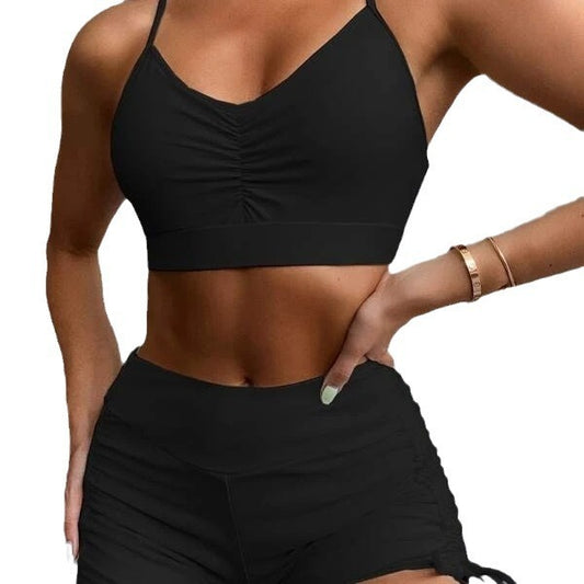 Costume da bagno bikini a vita alta con spacco, colore puro, da donna