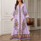 Elegant Floral Print Long Sleeve Abaya Dress