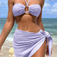 3pcs Solid Color Stripe Swimsuit Sexy Summer Beach Bikini Set Womens Clothing