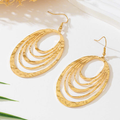 European And American Fashion Elegant 3 Layer Hollow Oval Shaped Big Gold-color