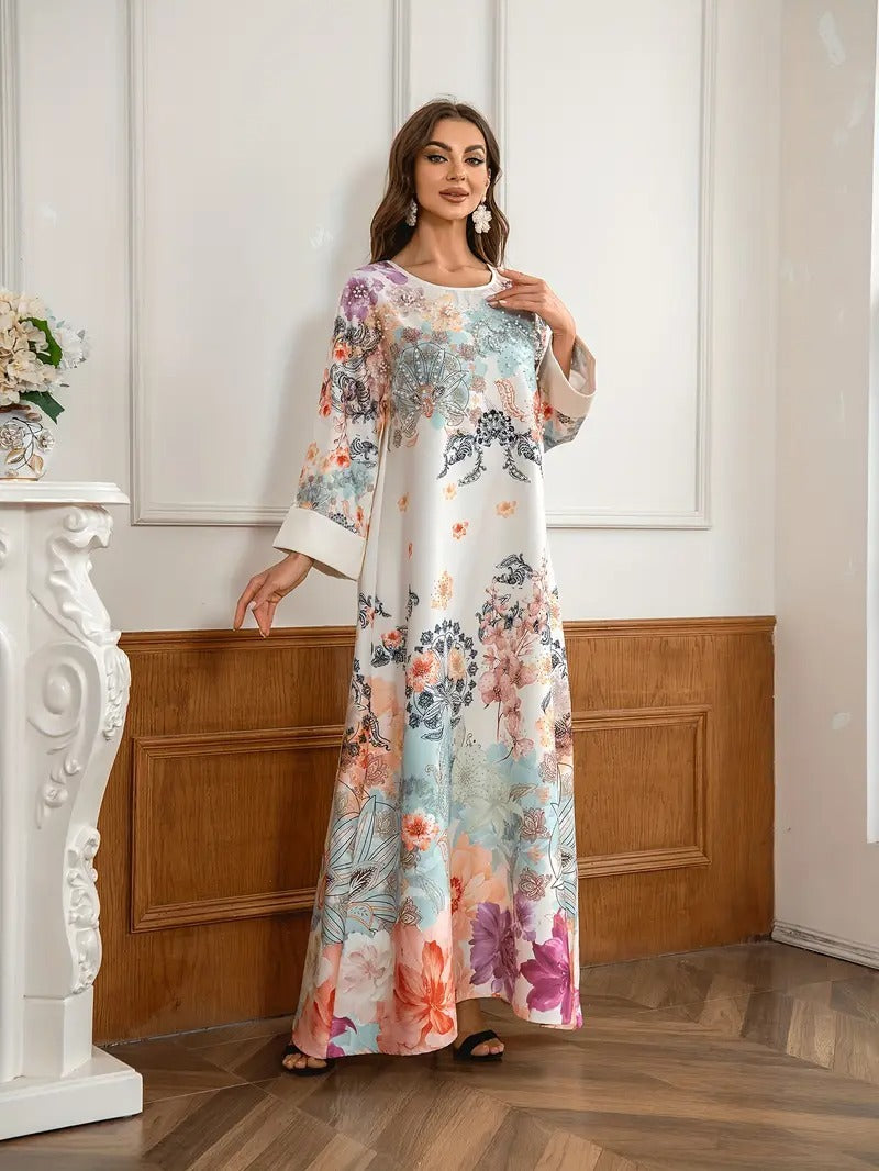 Elegantes langes Kaftankleid mit Blumendruck