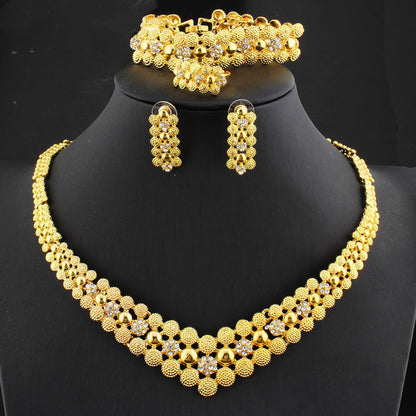 Damen Brautschmuck Set mit Halskette, Armband, Ohrringen und Ringen, vierteilig