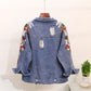 Giacca di jeans snellente con perline e paillettes ricamate, modello Loose Heavy Industry, da donna