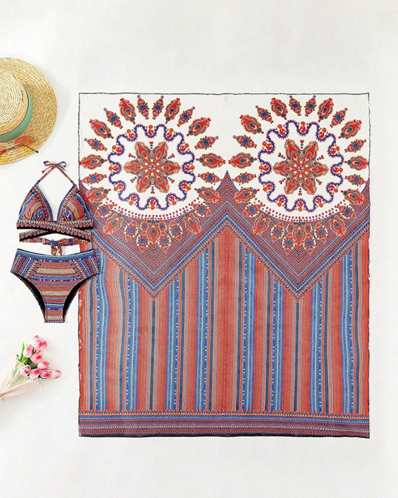 Cross-border Arrival Three-piece Split Swimsuit High Waist Sexy Cutout Blouse