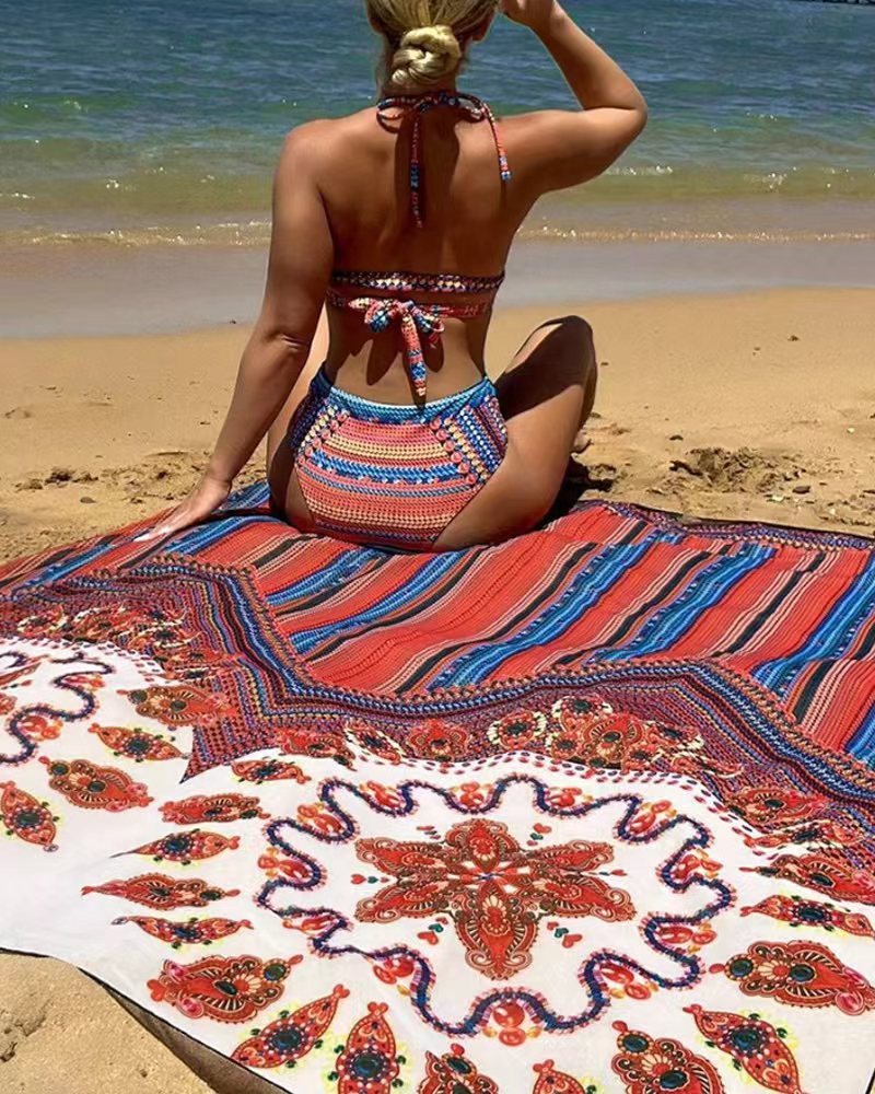 Cross-border Arrival Three-piece Split Swimsuit High Waist Sexy Cutout Blouse