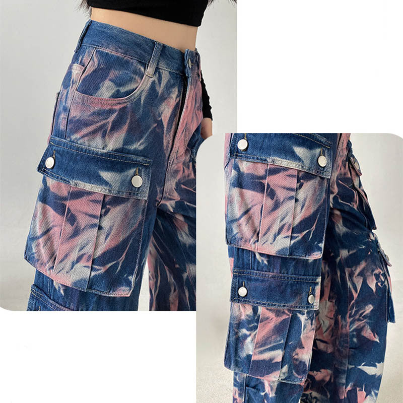 Nuovi pantaloni cargo tie-dye con tasche