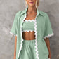 2Pcs Summer Shirt Suit With Short-sleeved V-neck Shirt And Shorts Fashion Wave Print Suits For Womens Clothing